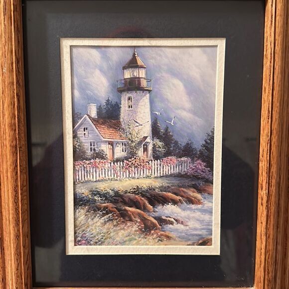 Vintage Stacked Wooden Frame with a Lighthouse Coastal Home Print - Picture 2 of 7